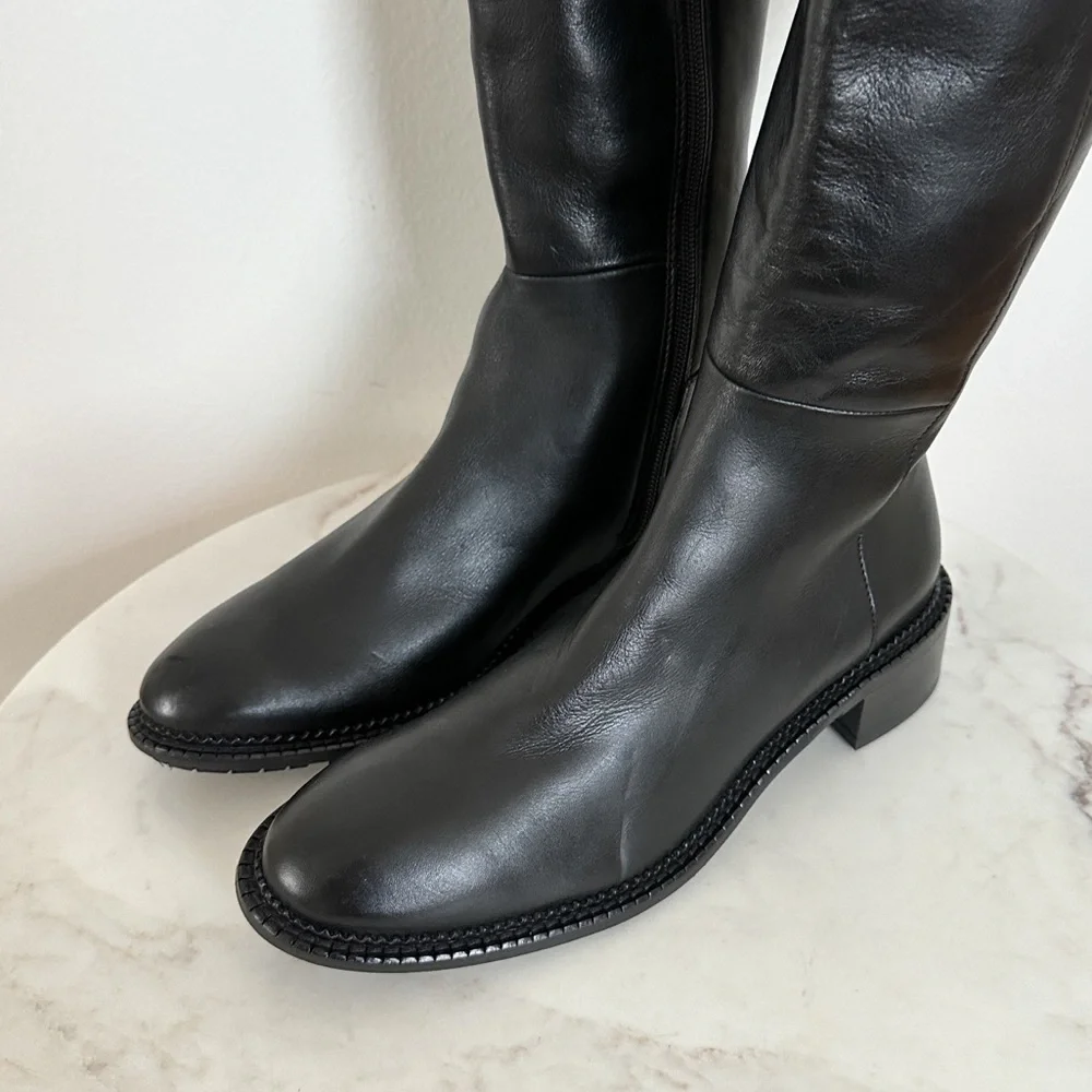 NEW Aquatalia Orsyn Calf Black Leather Zipper Knee High Boots Size 7